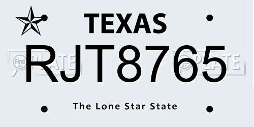 RJT8765 Texas License Plate