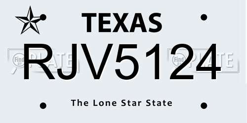 RJV5124 Texas License Plate