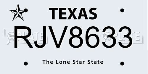 RJV8633 Texas License Plate