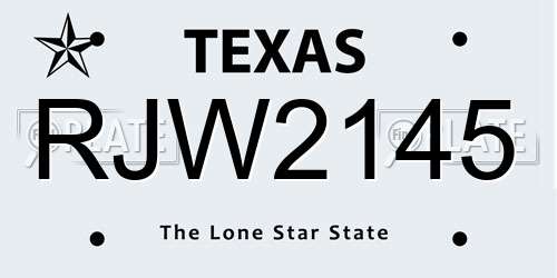 RJW2145 Texas License Plate