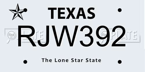 RJW392 Texas License Plate