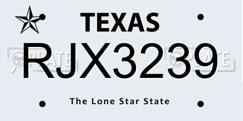 RJX3239 Texas License Plate