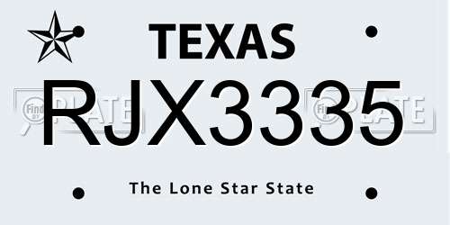 RJX3335 Texas License Plate