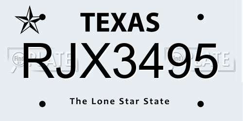 RJX3495 Texas License Plate