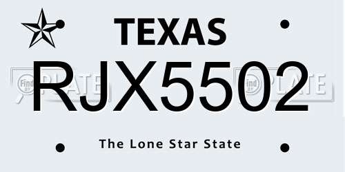 RJX5502 Texas License Plate