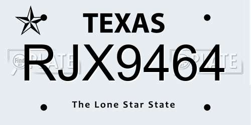 RJX9464 Texas License Plate