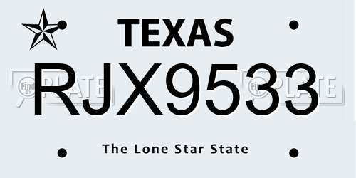 RJX9533 Texas License Plate