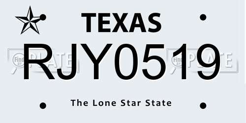 RJY0519 Texas License Plate