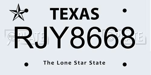 RJY8668 Texas License Plate