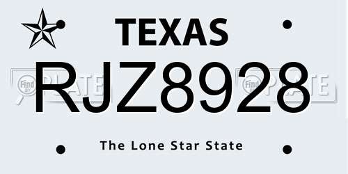 RJZ8928 Texas License Plate