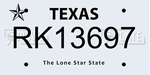 RK13697 Texas License Plate