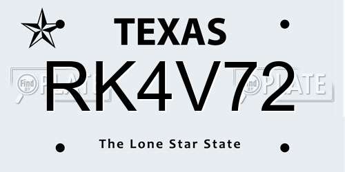 RK4V72 Texas License Plate