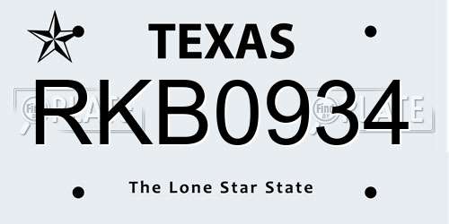 RKB0934 Texas License Plate
