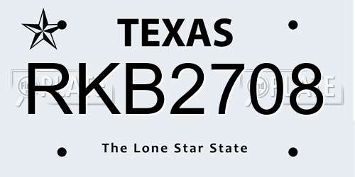 RKB2708 Texas License Plate
