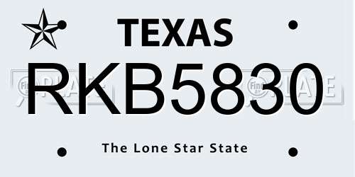 RKB5830 Texas License Plate