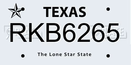 RKB6265 Texas License Plate