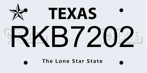 RKB7202 Texas License Plate