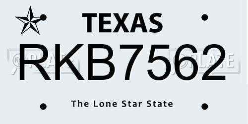RKB7562 Texas License Plate