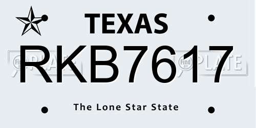 RKB7617 Texas License Plate