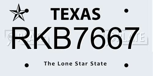 RKB7667 Texas License Plate