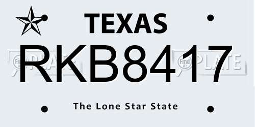 RKB8417 Texas License Plate