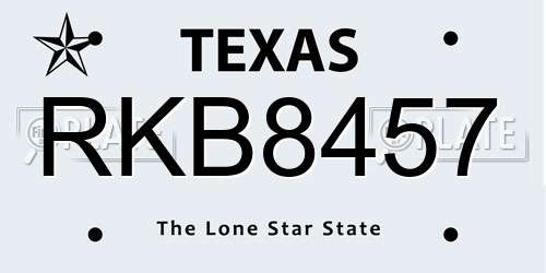 RKB8457 Texas License Plate