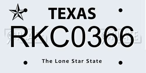 RKC0366 Texas License Plate
