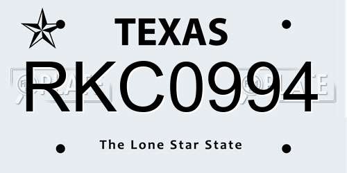 RKC0994 Texas License Plate