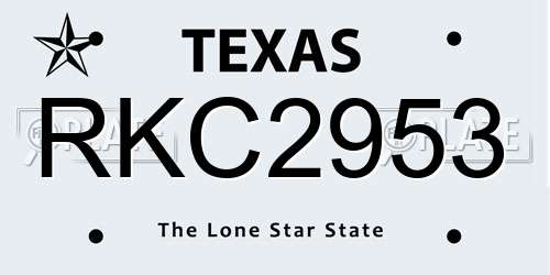RKC2953 Texas License Plate