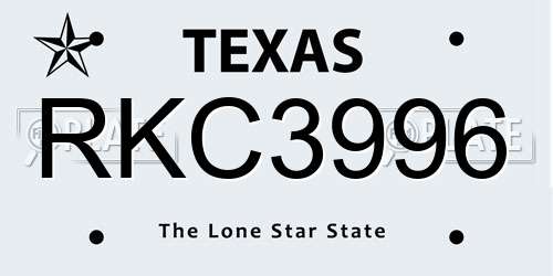 RKC3996 Texas License Plate