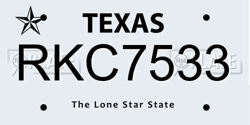 RKC7533 Texas License Plate