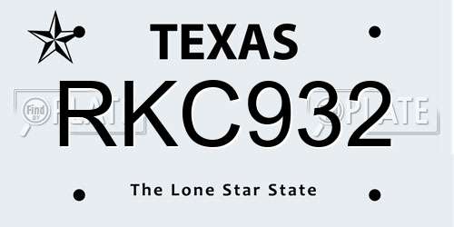 RKC932 Texas License Plate