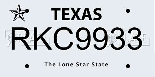 RKC9933 Texas License Plate