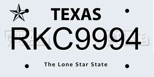 RKC9994 Texas License Plate