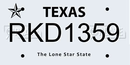 RKD1359 Texas License Plate