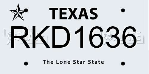 RKD1636 Texas License Plate