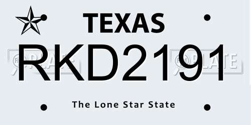 RKD2191 Texas License Plate