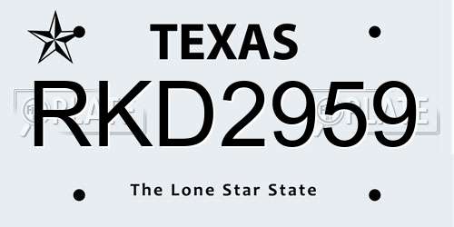 RKD2959 Texas License Plate
