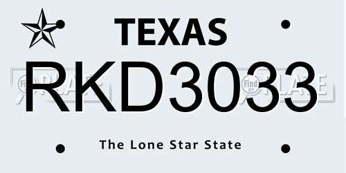 RKD3033 Texas License Plate