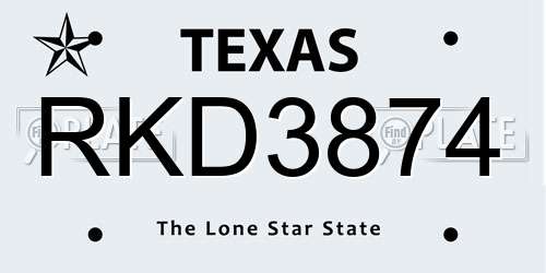 RKD3874 Texas License Plate