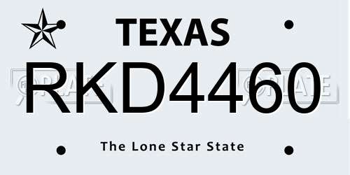 RKD4460 Texas License Plate