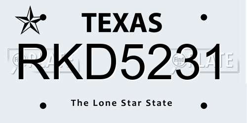 RKD5231 Texas License Plate