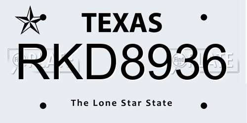 RKD8936 Texas License Plate