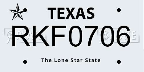 RKF0706 Texas License Plate