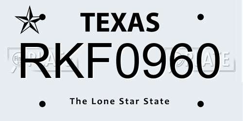 RKF0960 Texas License Plate
