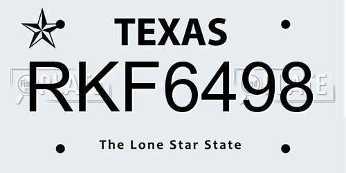 RKF6498 Texas License Plate