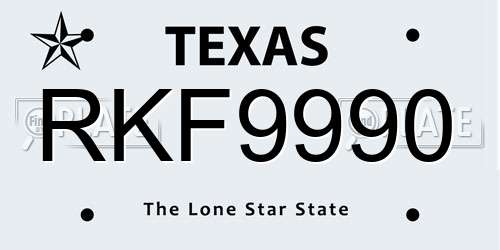 RKF9990 Texas License Plate