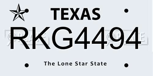RKG4494 Texas License Plate
