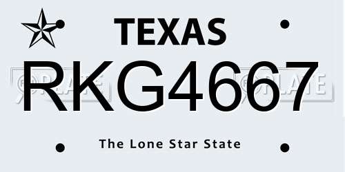 RKG4667 Texas License Plate