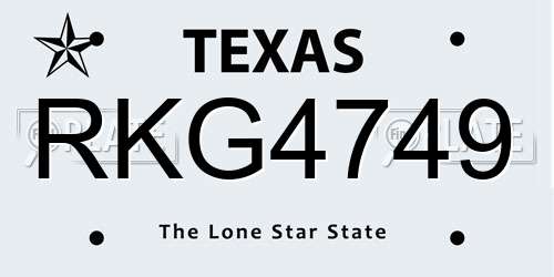 RKG4749 Texas License Plate